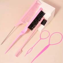 5pcs [Travel Hair Styling Essentials] DIY Hair Styling Tools Set, Hair Brush And Braiding Tool Kit Including Hair Styling Comb, Rat Tail Comb, Edge Brush, Teasing Hair Brush, Braid Tool Loop Travel Essentials,Hair Brush,Comb,Hair Tools,Hair Products And Accessories For Barber Salon Beauty Travel Essentials