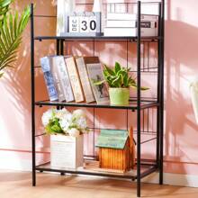 Foldable Bookshelf, 3 Tier Stylish Gold Folding Book Shelf, Foldable Bookcase With Glass Shelf, Small Collapsible Display Case Storage Organizer For Bedroom, Living Room - Black - View 2