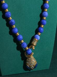 18K Gold Plated Vintage Copper Green & Blue Snake Shape Beaded Necklace & Earrings Jewelry Set With Rhinestone And Glass Beads