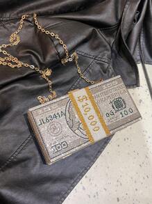 New Personalized Creative Dollar Rhinestone Handbag Evening Bag Rhinestone Small Bag Female Cross-Body Chain Bag Party Bag Super Hot Ins Stylish Small Handbag Shoulder Bag Lipstick