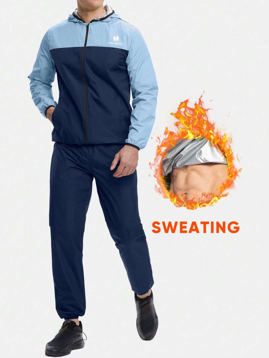HOTSUIT Traje de sauna para hombre con chaqueta y pantalones con capucha para hacer ejercicio en el gimnasio