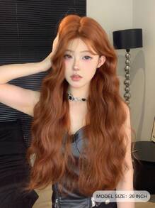 SHUDUO 1 额头形状蕾丝 4*1，额头蕾丝波浪假发，中分假发，脏橙色半编织日常自然，时尚浪漫逼真假发（不含配件）