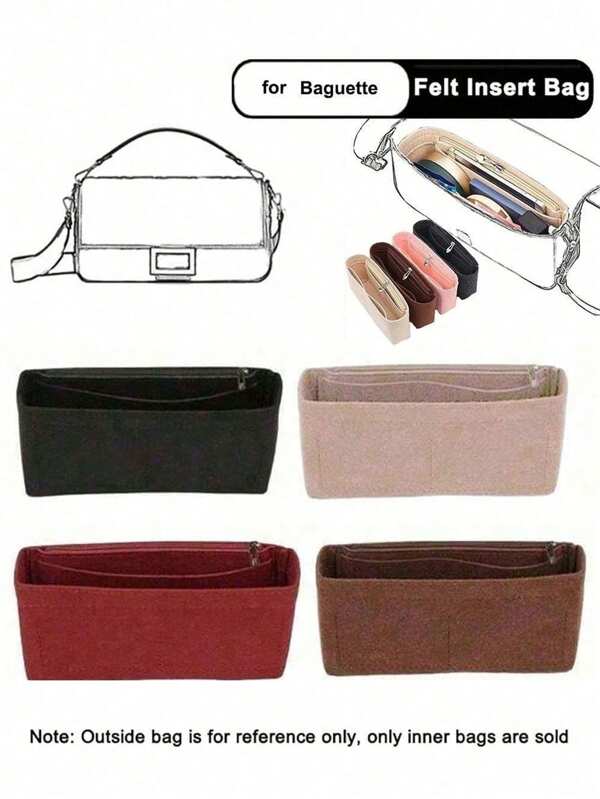 1Pc Multi-Pocket Organizer Insert Bag, Felt Insert Purse Organizer With Zipper,Felt Cloth Zipper Cosmetic Storage Bag, Lightweight Portable Inner Travel Storage Bag, Bag Insert Organizer With Multi-Pockets, Small Handbag Tote Shaper Insert For  Shoulder Bag, Bag-In-Bag Organizer