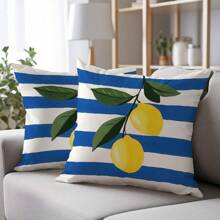 MEMNUN 1件蓝白条纹柠檬印花枕套，尺寸：17.7*17.7英寸（45*45厘米）/19.69*19.69英寸（50*50厘米）/15.75*15.75英寸（40*40厘米）[单面印花]，涤纶材质，家居装饰靠垫套，适用于床、沙发、汽车等，适合日常使用或高端简约装饰。 - 彩色 - 查看 8
