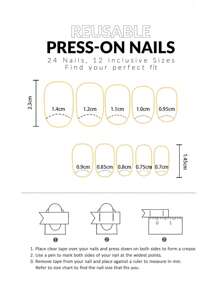 Set de 24 uñas postizas con diseño floral rosa, lunares y líneas doradas, aptas para uso diario de damas y niñas, incluye 1 pieza de pegamento de gel y 1 pieza de lima de uñas