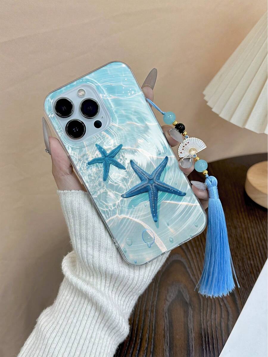 New Swirl Painting Anti-Fall Phone Case With Colorful Beads, Plum Blossom Fan, Tassel Pendant Decoration - Compatible With IPhone 16 Pro Max/16Pro/16Plus/16/15 Pro Max/15/14/13/12 Pro/11Pro Max/14Plus, 12 Protective Phone Case