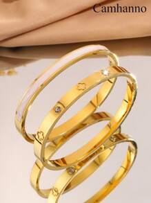 2 件优雅简约个性不锈钢轻奢配饰完美搭配日常穿着和派对时尚百搭适合男士、女士、情侣、街头旅行节日派对配饰 S2 件优雅简约个性不锈钢 - 金色5 - 查看 6