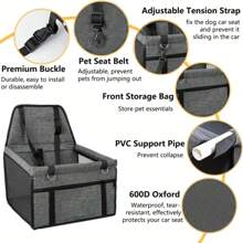 Portable Pet Car Seat For Small To Medium Dogs And Cats, Easy Assembly, Foldable Travel Carrier With Removable Safety Strap And PVC Support, Anti-Collapse, Deep Gray
