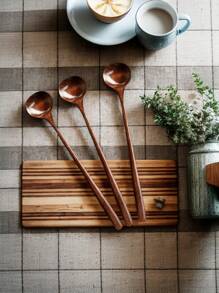 1 件 10.8 英寸超长天然亚洲楠木木勺（2/3/5 件套）- 食品安全且可用洗碗机清洗的厨房用具，用于搅拌咖啡、烘焙、汤和甜点，防刮烹饪工具