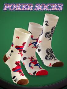 3 双女士时尚创意扑克袜，节日派对礼品袜，春夏季趣味袜，休闲艺术风格袜子，适合女性节日穿着 - 彩色 - 查看 3