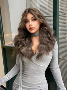 1-Piece Synthetic Heat Resistant Short Curly Hair Middle Part Wig Brown 22 Inches Full Machine Weave Daily Natural Realistic Wig - Brown - View 1