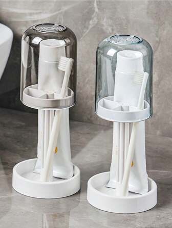 1 st. tre-i-ett multifunktionell tandborsthållare med delade fack, dammtät, dränering och förhindrar vattenmättnad Heminredning Badrumsinredning Höstdekor Tillbaka till skolan