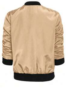 Women's Fashion Zip Up Baseball Collar Spring Summer Lightweight Jacket - Khaki - View 4