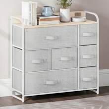 Commode, 7 Tiroirs En Tissu Commode Chambre Meuble De Rangement,Cadre En Métal,Style Moderne,Pour Chambre à Coucher, Salon,Gris Profond - 淺灰色 - 查看 1