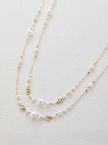 2件套法式时尚仿珍珠长项链，女士派对聚会配饰，优雅珠宝 - 長項鍊 - 查看 3