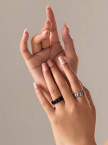 2pcs Fashionable Simple Charm Stainless Steel Moon Star Shaped Ring For Men, Woman,Couples, Daily Wear And Parties For Father Mother Dad Husband Boyfriend Father's Day Birthday Gift Festivals Jewelry Stackable Ring Statement Band Size 5-12 Summer Vacation Jewelry