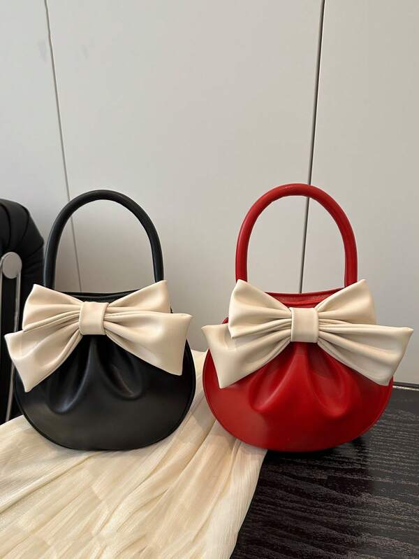 1 Pc New Fashion Pleated Design Maiden Handbag Solid Color Pu Leather Coin Purse Big Child Storage Bag Versatile Lightweight Portable Zip Closure For Daily Handbag For Travel Vacation Shopping Outdoor Supermarket Birthday Festival Children's Gifts Give A Gift To Your Daughter Color Contrast Bow Decorate Elegant Chic Casual Bag For Children Student Girl Bestfriend Travel Accessories