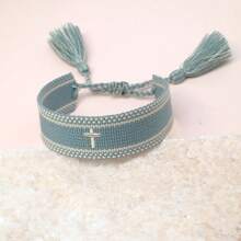 1pc Embroidered Cross Design Handwoven Bracelet - Baby Blue - View 5