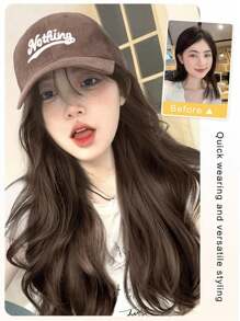 16英寸假发 女士长发 全头套假发帽 一体式女士合成假发帽