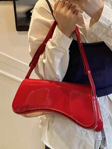 新款时尚简约优雅新月光面休闲经典百搭日常通勤户外可拆卸单肩斜挎包，纯色女士单肩包