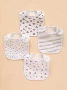 4pcs/Set Baby Cotton Muslin Bibs, Soft Absorbent Breathable Patterns, Convenient Portable - Grey - View 8