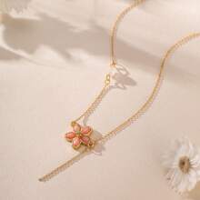 1pc Minimalist Enamel Floral Pendant Necklace, Feminine Elegant Jewelry Accessory For Party, Lovely Gift For Girlfriend