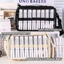 1 st. Grote capaciteit acryl marker pen opbergtas, houdt tot 64 pennen + schetsboek vast, meerlaagse handzame schoudertas met doorzichtig venster, multifunctionele kantoorbenodigdheden organizer, voor studenten