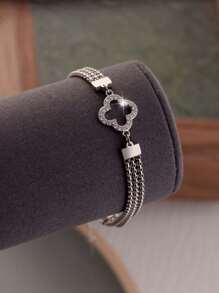 1 件四叶草锆石 3 层钛钢手链，百搭幸运符，适合女性日常佩戴和节日礼物 - 彩色 - 查看 4