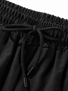 Men's Spring And Summer Casual Shorts In Black With Drawstring And Elastic Waist, Suitable For Running, Hiking, Fishing, Trekking, And Camping - Black - View 4