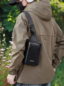 1pc Fashionable Minimalist One Shoulder Messenger Bag, Men's Chest Bag For Daily Use And Travel - Multicolor - View 4