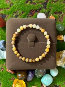 Pulseira de Citrino e Pedra Natural 1Pc/6mm que Promove Abundância e Sucesso, Adequada para Homens e Mulheres