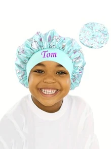 Bonnet de sommeil personnalisé pour bébé, bonnet de sommeil satiné avec imprimé de dessin animé mignon pour enfants, bonnet rond à large bord élastique protégeant les cheveux, doux et élastique, parfait pour les garçons, les filles, les anniversaires et l'usage quotidien, multifonctionnel, ornemental, lettrage, élégant, moderne, coloré, mignon, adorable, décontracté, doux, personnalisé, personnalisé, unique, personnalisé, cadeaux pour bébé, cadeaux idéaux pour lui, cadeaux idéaux pour elle, fils, fille