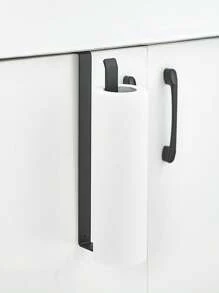 1pc 26*1.3cm Punch-Free Iron Kitchen Tissue Storage Rack, Minimalist Black Hanging Storage Rack For Home