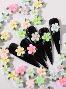 50Pcs 3D Five-Petal Flower Nail Charms Mixed Colors Spring Summer Flower Leaf Nail Art Resin Nail Supplies Y2K Nails Design For Girl Women DIY Craft Accessories Wedding