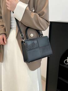 Women's New Fashion Textured Stone Pattern Square Handbag With Dual Top Handles, Crocodile Embossed Shoulder Bag, Adjustable Strap, Casual Travel & Shopping Crossbody Bag