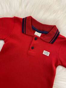 Baby Boy's Polo Neck Bodysuit - Short Sleeve - Merah - View 2