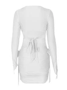 Fashionable Backless Bowknot Bodycon Beach Vacation Mini Dress Tops - White - View 4