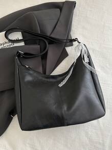 高品质时尚简约包包，女士包，休闲单肩包，大容量腋下包，复古多功能斜挎包 - 纯色，黑色，斜挎包，适合多种场合，拉链封口，涤纶内衬，无包边 - 黑色 - 查看 5