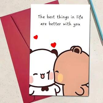 Charming "The Best Things In Life Are To Be Together", 12cm By 17cm - Cute Cartoon Bear And Panda Design - Ideal Boyfriend/Girlfriend, Husband, Wife - Perfect For Anniversaries And Romantic Surprises