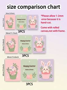 Juego de 3 carteles personalizados sin marco de conejos de Pascua, huevos brillantes y caza de huevos familiar para decoración de habitación infantil, con nombre personalizado, decoración sin marco para habitación de bebé