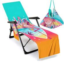 Housse de chaise de plage pliable pouvant être pliée en un sac à porter à l'épaule, avec des poches latérales pour ranger lunettes et téléphone. Convient pour les chaises de plage, serviettes, chaises de piscine et transats. Facile à transporter. Été, accessoires de voyage, vacances, décorations de salle de bain, essentiels de plage