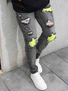 Modische Herren Streetwear gewaschene Flicken Grau Jeans, Jugendstil