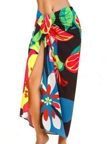 1pc Kleurrijke Print Sexy Vrouwen Strand Wikkelrok, Cover-Up, Afslankende Rok Voor Vakantie, Zwemmen, Feest