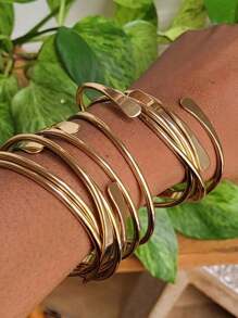 5/10pcs Luxury Retro Boho Adjustable Stackable Bracelets, Golden Cuff Bracelets For Women Men Daily Party Holiday Chunky Jewelry Gift