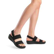 Women Low Wedge Walking Sandals 1.5-Inch Wedge Heel Lightweight Soft Footbed Flat Sandals Comfortable Indoor Outdoor EVA Outsole Shoes - 純黑色 - 查看 3