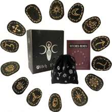 14pcs/Set Witch Runes Set With Guidebook And Storage Bag, Runes Set For Beginners, Divination Healing Alchemy Woodcut Meditation Altar Game Runes, Home Decoration, Gaming Supplies,Christmas