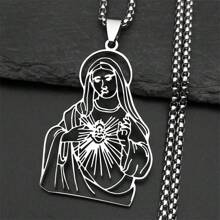 Collier pendentif Vierge Marie chrétien pour hommes en acier inoxydable de couleur or creux chaîne Notre-Dame de Guadalupe
