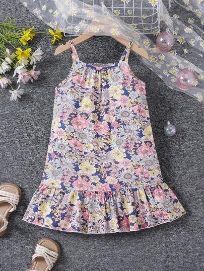 Sukienka letnia z krótkim rękawem dla młodej dziewczyny, tkana i z nadrukiem cyfrowym