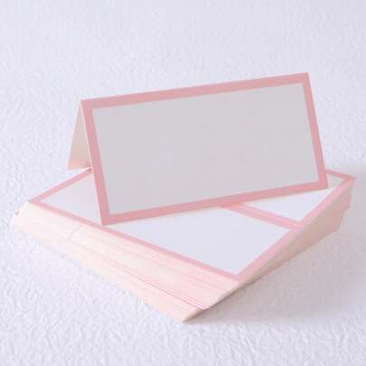 50/100pcs Pink Tented Place Cards,White Blank Tented Cards,Folded Place Cards,Wedding Name Place Cards For Table Settings Table Tent Cards Delicate Place Cards For Seating And Name Tags For Receptions