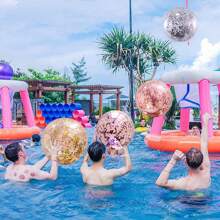 1pc PVC Inflatable Glowing Colorful Beach Ball, Beach Toy For Family Party Decoration & Swimming Pool - Multicolor - View 2